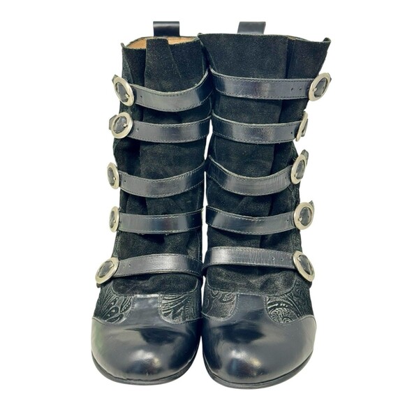 JOHN FLUEVOG Vermeer Baroque Black Buckle Ankle Boots Victorian Granny Size 8 - Picture 4 of 14